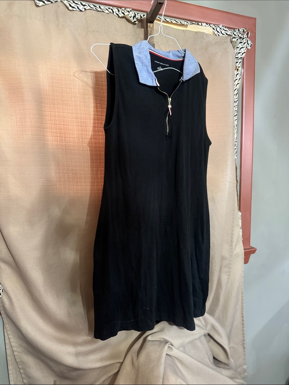Tommy Hilfiger Black Sleeveless Polo Dress with Chambray Collar